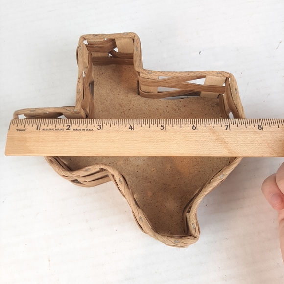 🛍Texas Shaped Woven Wooden Wicker Basket/Tray W Cork Bottom 7½" Wide 2¼" Deep - Picture 2 of 4